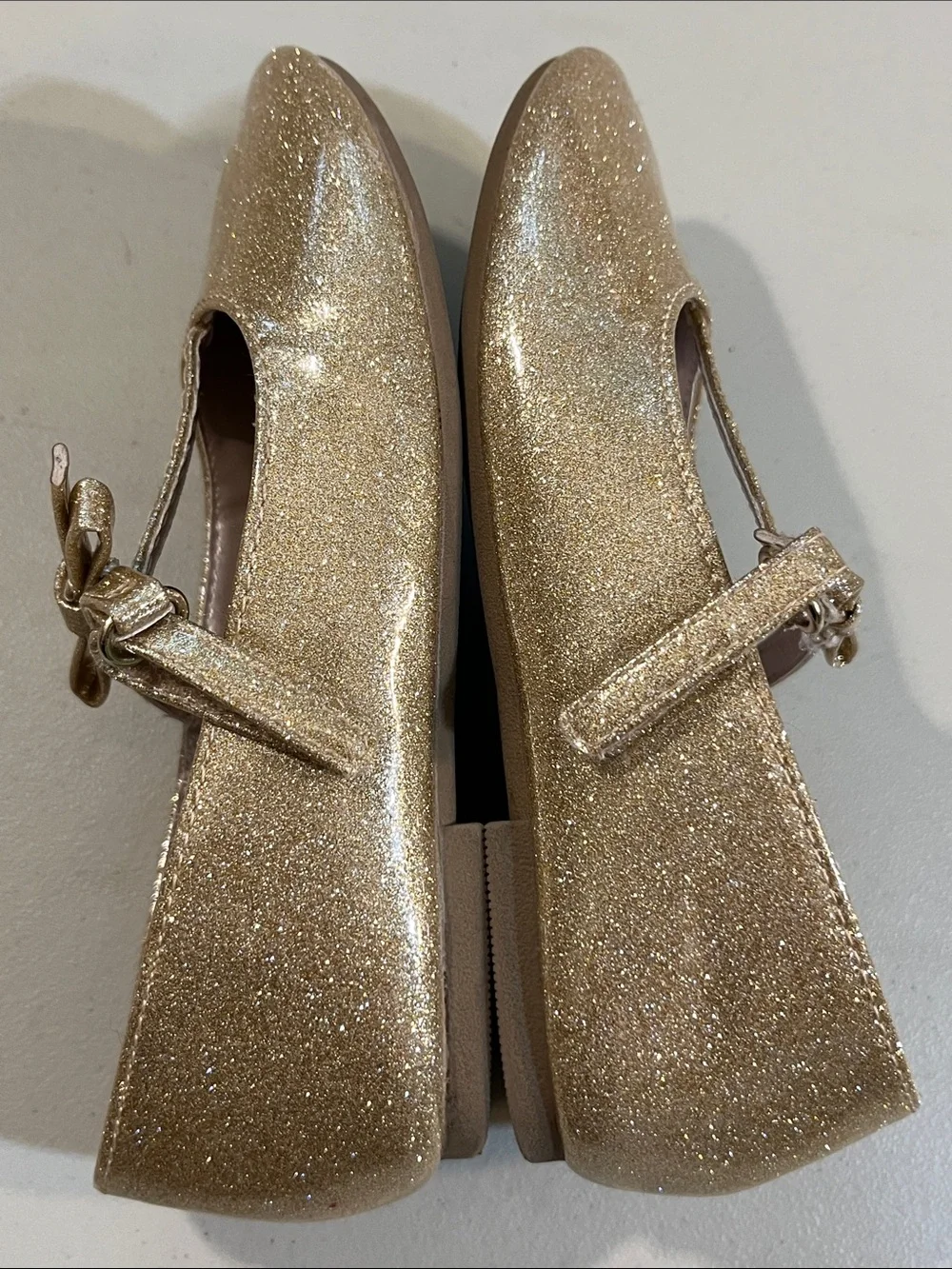 Gymboree Girls' Gold Glitter T-Strap Bow Dress Shoes